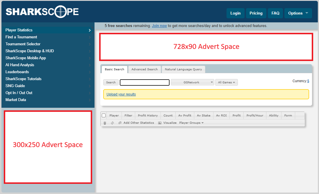SharkScope Advertisement Spaces